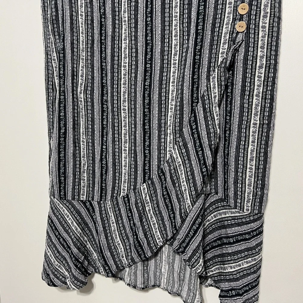 Alyx Womens Striped‎ Midi Skirt Size XL Black White Ruffle Hem Boho Festival